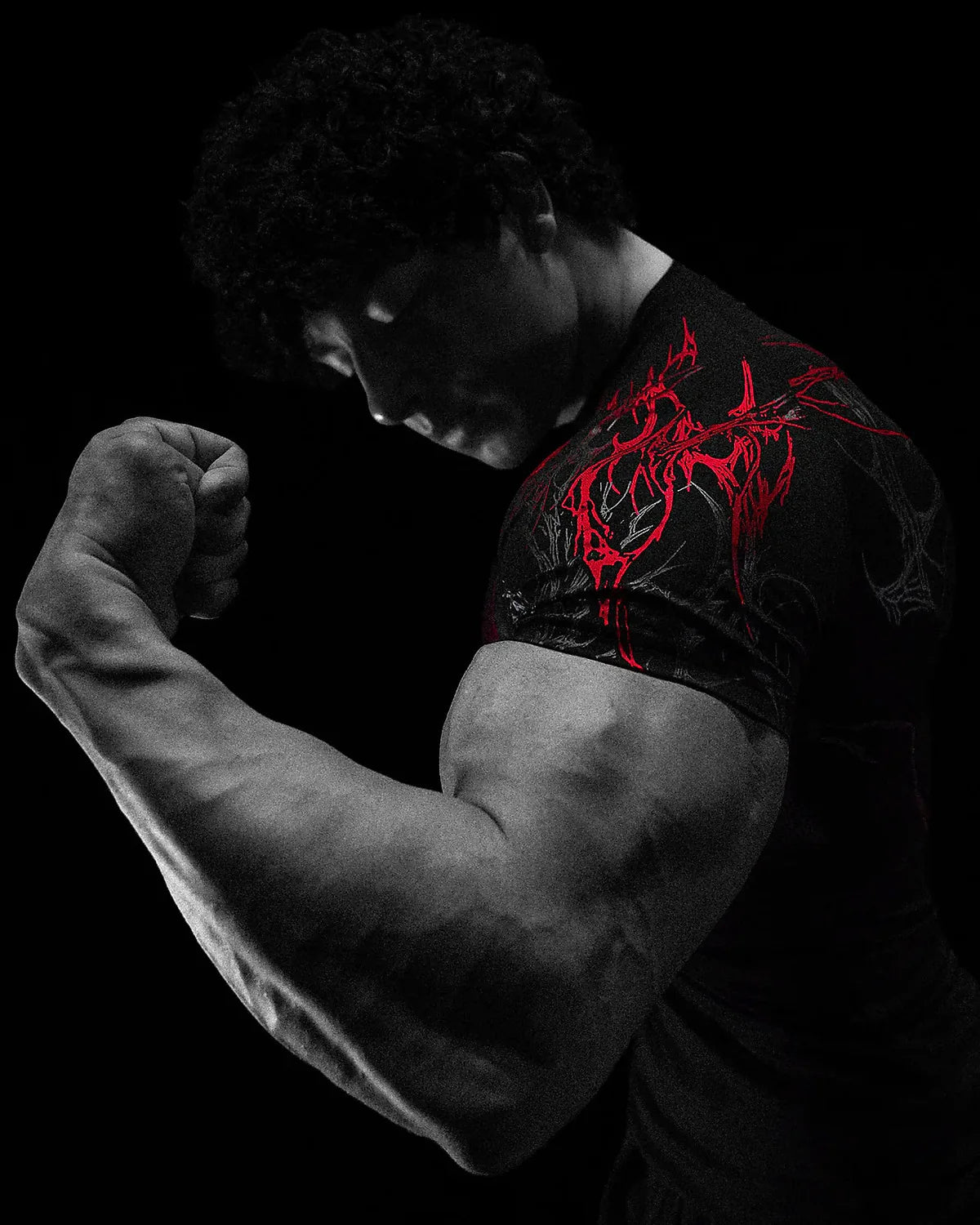 GYM T-shirt Men's Dark Gothic Print Muscle Tee  High Elasticity And Quick Drying Exercise For Bodybuilding Training 2026 Summer