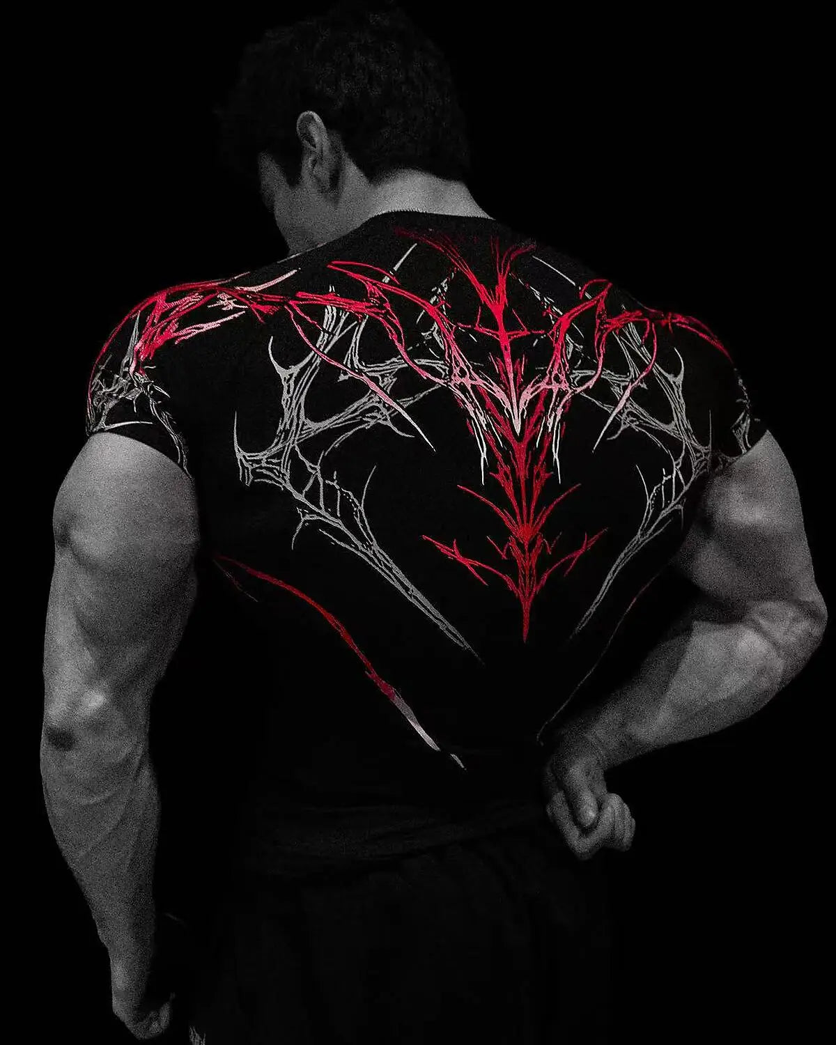 GYM T-shirt Men's Dark Gothic Print Muscle Tee  High Elasticity And Quick Drying Exercise For Bodybuilding Training 2026 Summer