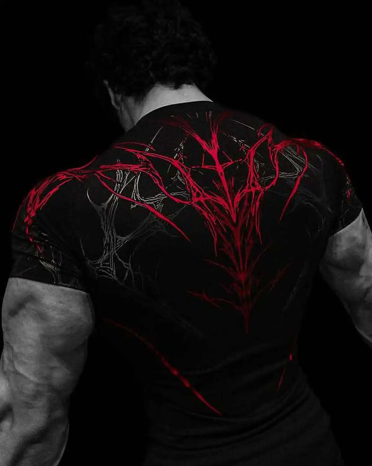 GYM T-shirt Men's Dark Gothic Print Muscle Tee  High Elasticity And Quick Drying Exercise For Bodybuilding Training 2026 Summer