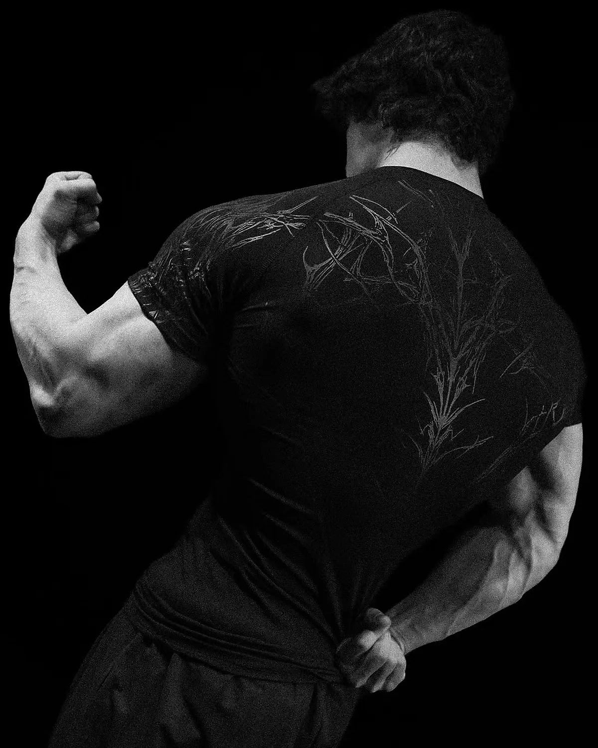 GYM T-shirt Men's Dark Gothic Print Muscle Tee  High Elasticity And Quick Drying Exercise For Bodybuilding Training 2026 Summer