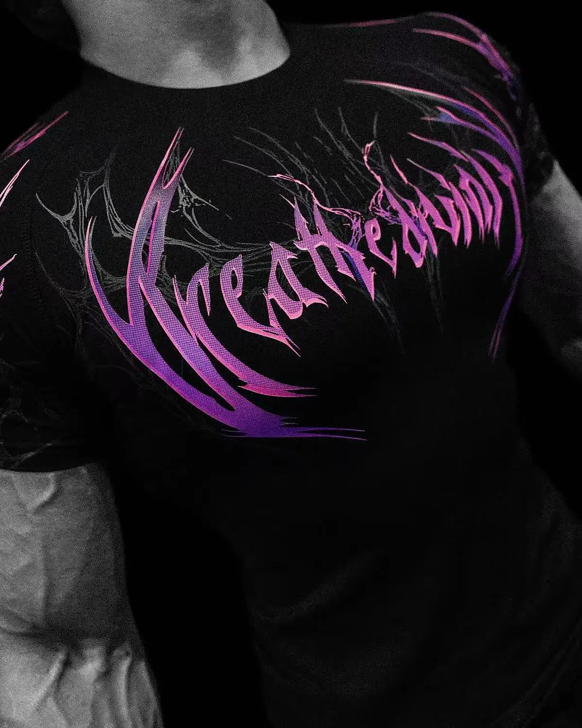 GYM T-shirt Men's Dark Gothic Print Muscle Tee  High Elasticity And Quick Drying Exercise For Bodybuilding Training 2026 Summer