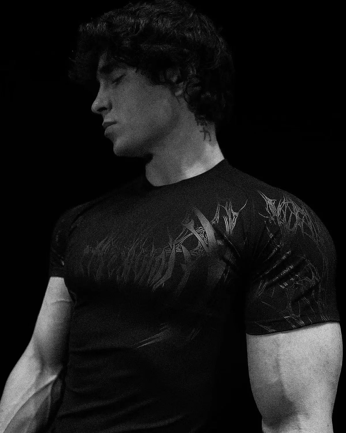 GYM T-shirt Men's Dark Gothic Print Muscle Tee  High Elasticity And Quick Drying Exercise For Bodybuilding Training 2026 Summer