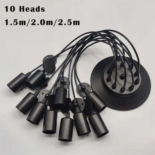 DIY Vintage Black Cord Multiple Light Sources Simple Pendant Lamp Dining Room Coffee 1-2m Wire Spider Pendant Lights