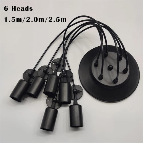 DIY Vintage Black Cord Multiple Light Sources Simple Pendant Lamp Dining Room Coffee 1-2m Wire Spider Pendant Lights