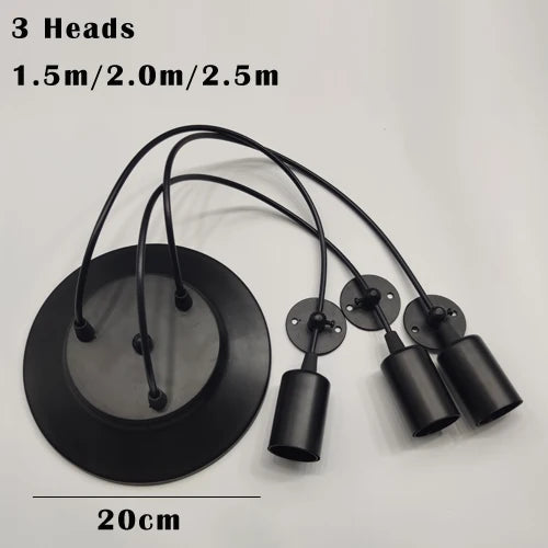 DIY Vintage Black Cord Multiple Light Sources Simple Pendant Lamp Dining Room Coffee 1-2m Wire Spider Pendant Lights